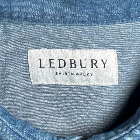 Ledbury Denim Blue Charlap Western Shirt Pearl Snap Sz 16 Tailored Fit M-L - Picture 3 of 12